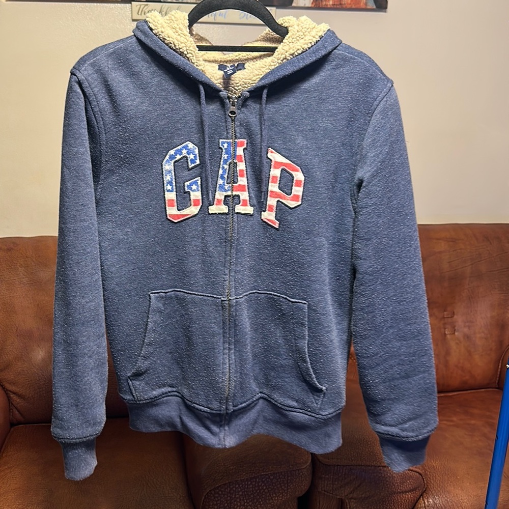 VINTAGE GAP USA FLAG 🇺🇸 HOODIE BIG LOGO SWEATERSHIRT ZIP UP SWEATER EMBROIDERY